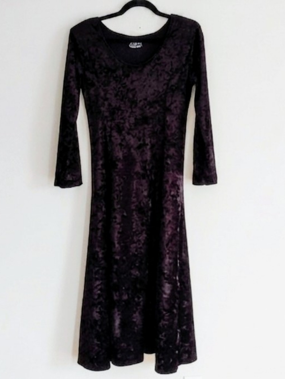Vintage 80s Crushed Velvet Midi Maxi Long Sleeve Goth grunge dress